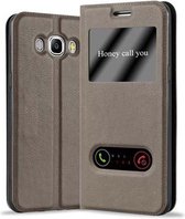 Cadorabo Hoesje voor Samsung Galaxy J7 2016 in STEEN BRUIN - Beschermhoes met magnetische sluiting, standfunctie en 2 kijkvensters Book Case Cover Etui