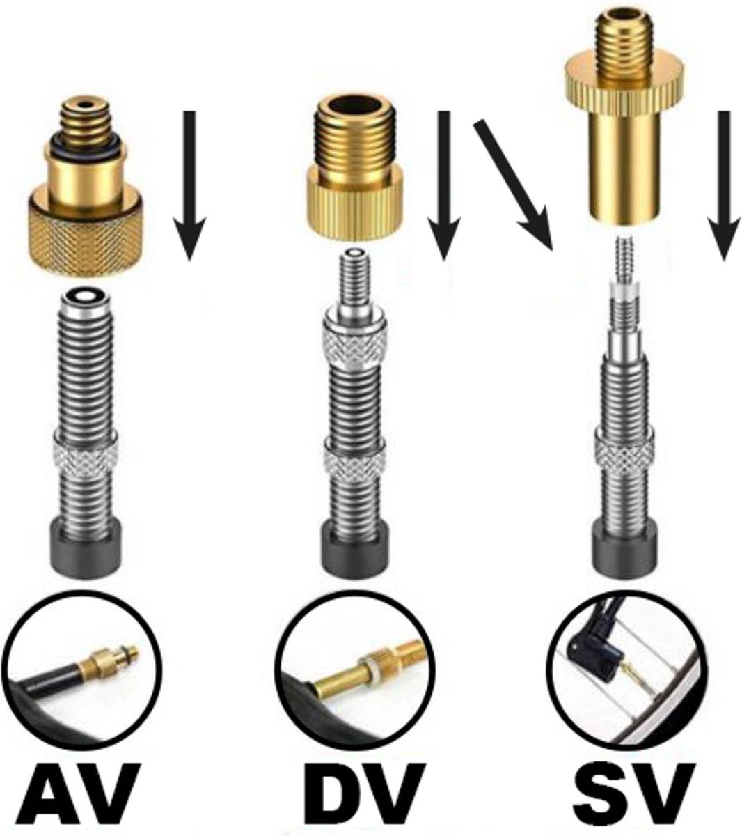 Adaptateur Pompe Velo Adaptateur de Valve de Vélo DV AV SV Soupape de Vélo  Presta 12 Pièces pour Vélo Football Jouets Gonflables Matelas d'air