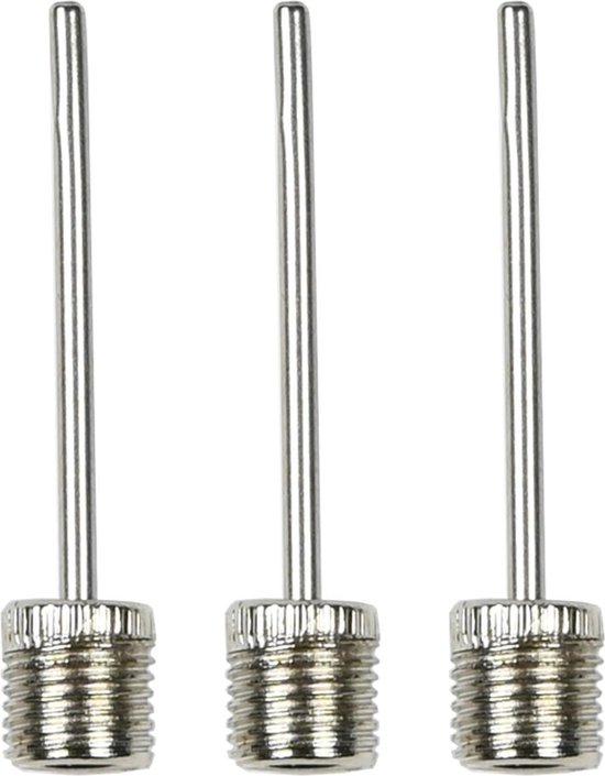 Trois valves de pompe de vélo argentées avec filetage.