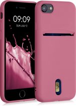 coque kwmobile compatible avec Apple iPhone SE (2022) / SE (2020) / 8 / 7 - Coque souple en TPU avec porte-cartes et revêtement en silicone - En rose foncé