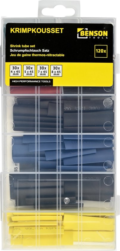 Assortiment de couleurs de tubes thermorétractables de 120 pièces dans une boîte de rangement solide