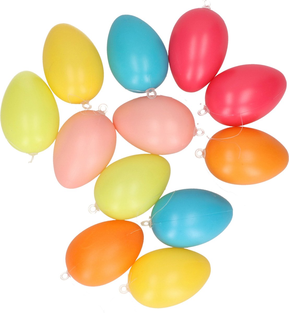 Paaseieren hangdecoratie - 12x stuks - Pasen - kleurenmix - 6 cm
