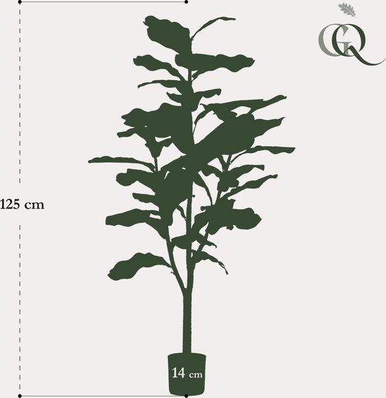 Silhouette d'une plante artificielle ficus lyrata, 125 cm de haut et 14 cm de diamètre de pot, sur fond clair.
