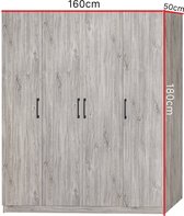 Belfurn - Kledingkast ELMA 4 deuren 160cm new grey oak