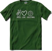 Peace Love Volleyball | Volleybal Kleding - Sport - Cadeau - Kado Tip - T-Shirt - Unisex - Bottle Groen - Maat M