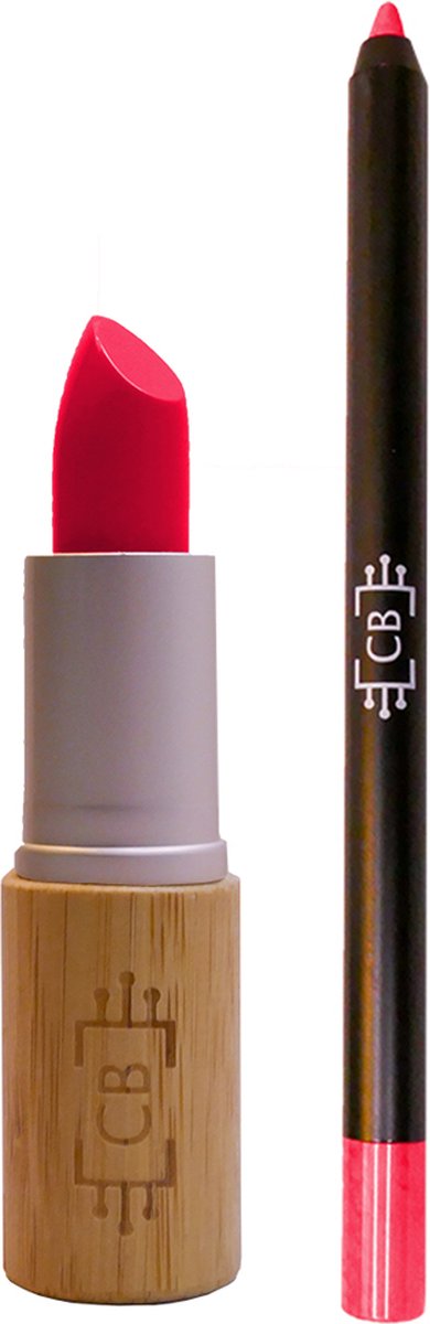 Cosm.Ethics Bar kerst cadeau Duurzame veganistische bamboe lipstick en lip potlood set - fel roze