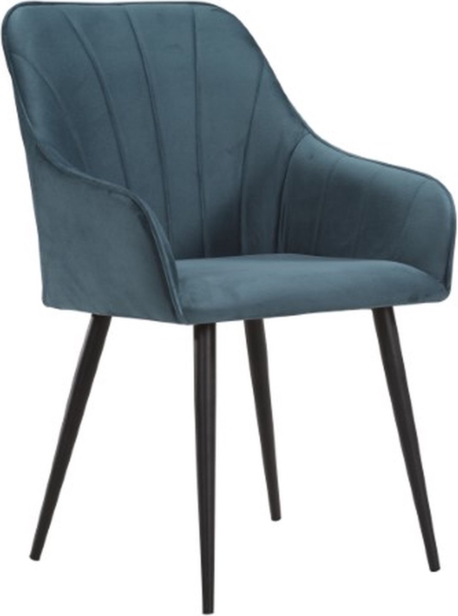 Soof&Tess - Set van 6 - Ferrara Eetkamerstoel - Blauw - Fluweel - Velvet - Industrieel - Met armleuning - Easy Clean Stoffen - Hoge Kwaliteit