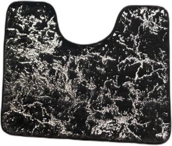 Luxe badmat- Badmatten set - Wc mat - Douchemat - Toiletbril hoes - Toiletmat - Badkamer mat - Zwart met zilver - Antislip - Zacht - Kwaliteitsmat - 90 x 60