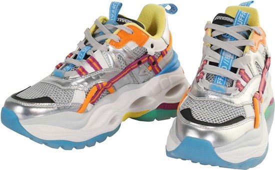 Chaussures Buffalo Triplet Hollow Pour Femme - Blanc - Semelle Plate Compensée 5 Cm - Dessus Maille, Fermeture Lacets