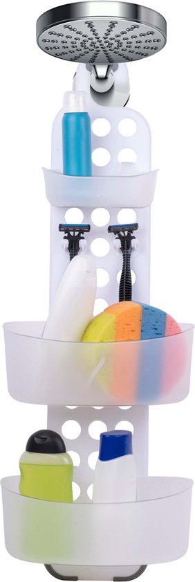 alpina Support de Douche Suspendu - 71x25 CM - Support de Douche Sans Embouts - Tiroirs Réglables - Wit