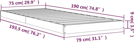 vidaXL - Bedframe - massief - grenenhout - wit - 75x190 - cm