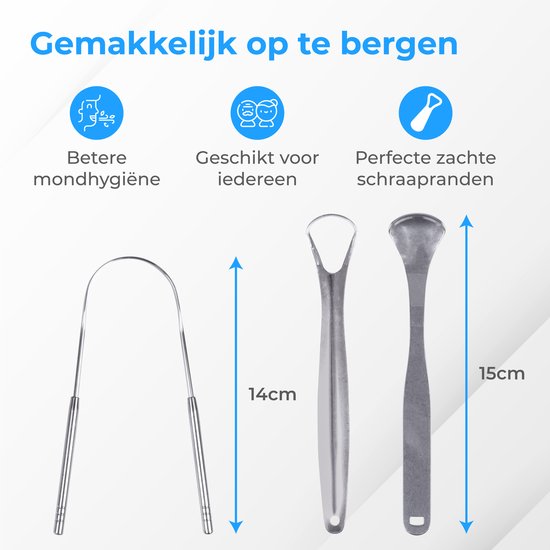 Nuvance Professionele Tongschraper - 3 in 1 Set - voor Mondverzorging - Tongreiniger - Tong Schraper - Tongue Scraper - RVS