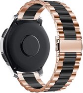 Strap-it Stalen schakel bandje 22mm - RVS bandje geschikt voor Samsung Galaxy Watch 46mm / Galaxy Watch 3 45mm / Gear S3 Classic & Frontier - Amazfit GTR 47mm / GTR 2 / GTR 3 - Pro - OnePlus Watch - rosé goud/zwart