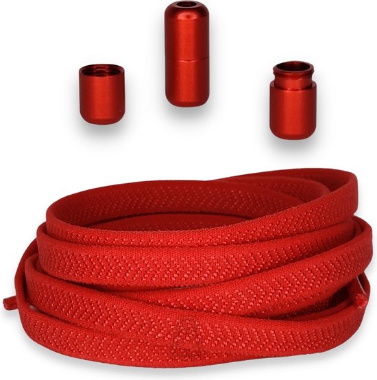 Agletless® Rood Platte Elastische Veters Zonder Strikken 8mm - Luxe Draaicapsule Snelsluiting - 1 Paar - Kinderen & Volwassenen | One-Size-Fits-All