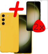 Hoes Geschikt voor Samsung S23 Hoesje Siliconen Back Cover Case Met 2x Screenprotector - Hoesje Geschikt voor Samsung Galaxy S23 Hoes Cover Hoesje - Geel