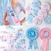 19-delige Genderreveal set met sjerp, buttons, rozetten en armbanden - genderreveal - babyshower - baby - geboorte - zwanger