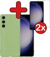 Hoesje Geschikt voor Samsung S23 Hoesje Siliconen Case Hoes Met 2x Screenprotector - Hoes Geschikt voor Samsung Galaxy S23 Hoes Cover Case - Groen