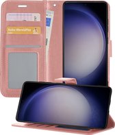 Hoesje Geschikt voor Samsung S23 Ultra Hoesje Book Case Hoes Portemonnee Cover Walletcase - Hoes Geschikt voor Samsung Galaxy S23 Ultra Hoes Bookcase Hoesje - Rosé goud
