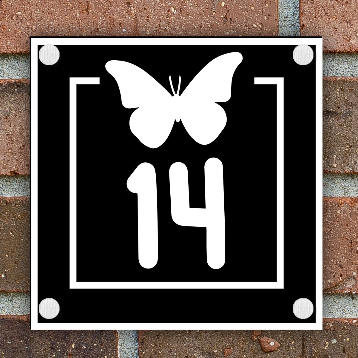 Naambordje voordeur Huis - Bord - Naam en Huisnummer - 15 x 15 cm - Dibond - Vlinder