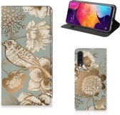 Smart Cover geschikt voor Samsung Galaxy A50 Vintage Bird Flowers