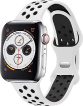 Strap-it Classic Sportbandje - Geschikt voor Apple Watch bandje - Series 1/2/3/4/5/6/7/8/9/SE/Ultra (2) - Wit/Zwart - Siliconen bandje sport - Sport Loop iWatch bandje maat: 42 mm 44 mm 45 mm 49 mm