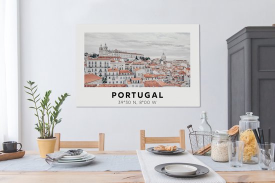 Tableau Peinture Portugal - Europe - Rouge - Skyline - 140x90 cm - Décoration murale