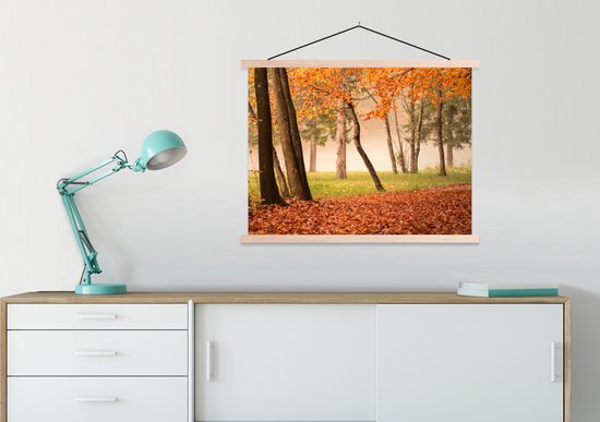 Porte-affiche avec affiche - Affiche scolaire - Feuilles - Automne - Forêt - 60x45 cm - lattes vierges