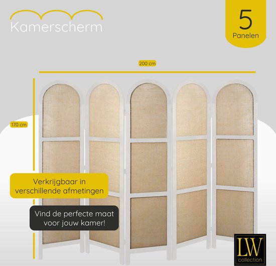 Homestyle4u 5 Pan Vouwscherm Splitter - Houten Natuurlijke Witte Rijst Papier Shoji Splitter