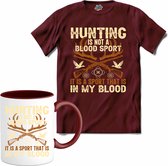 Hunting Is Not A Blood Sport | Jagen - Hunting - Jacht - T-Shirt met mok - Unisex - Burgundy - Maat L