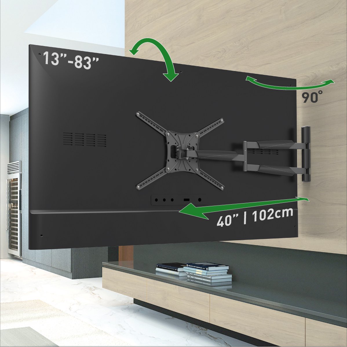 Barkan - Llange Full Motion TV-muurbeugel - 13 inch - 83 inch/33 cm - 211 cm - 50 kg - Zwart