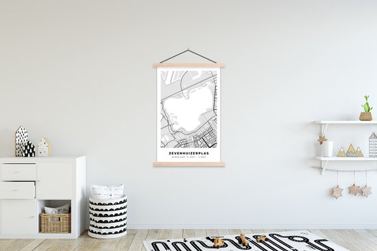 Porte-affiche avec affiche - Affiche scolaire - Nederland - Carte - Plan de la ville - Zevenhuizerplas - Carte - 120x180 cm - lattes vierges