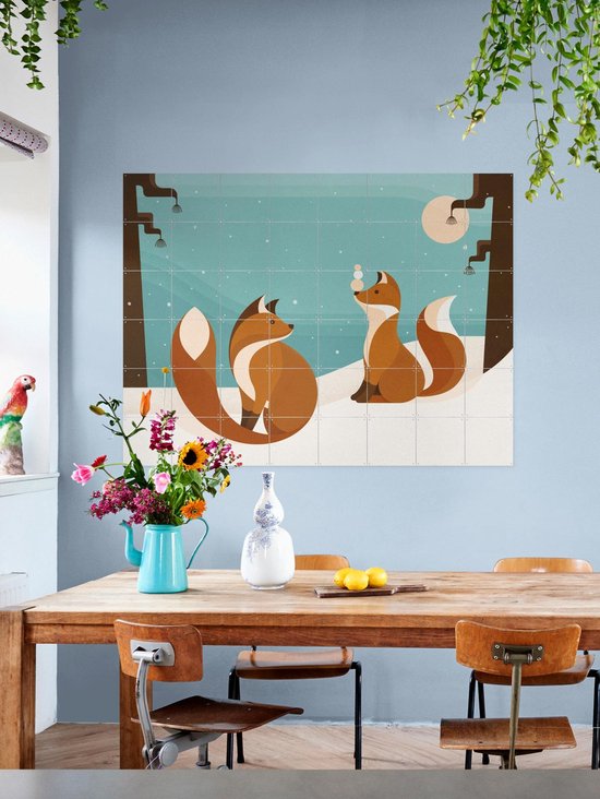 IXXI Vosjes, Elke Uijtewaal - 100 x 80 cm - Outil d'accrochage gratuit - Grande décoration murale et affiches - Illustrations, Digital Art, Ludique, Coloré