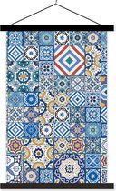 Porte-affiche avec affiche - Affiche scolaire - Motifs - Fleurs - Blauw - Formes - 40x60 cm - Lattes noires