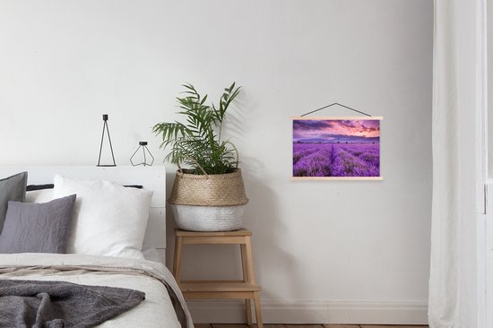 Porte-affiche avec affiche - Affiche scolaire - Lavande - Violet - Fleurs - Champ - 60x40 cm - Lattes vierges