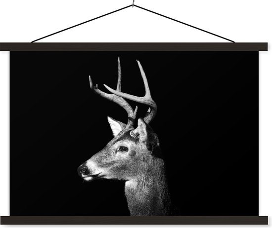 Poster Portrait Zwart et blanc d'une école de cerfs à lattes plates noir 120x80 cm - Tirage photo sur poster textielposter (décoration murale salon / chambre)