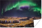 Noorderlicht boven Tromso in Noorwegen poster papier 60x40 cm - Foto print op Poster (wanddecoratie woonkamer / slaapkamer) / natuurverschijnselen Poster
