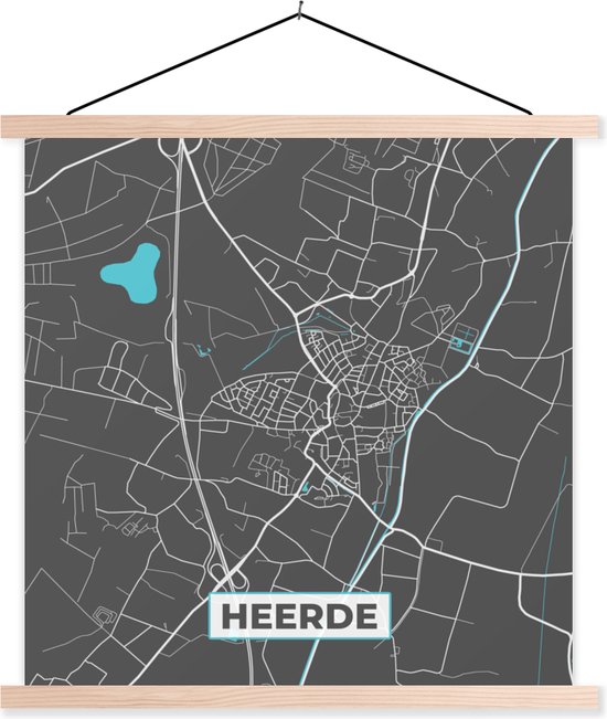 Porte-affiche avec affiche - Affiche scolaire - Carte - Carte - Heerde - Plan de la ville - 90x90 cm - lattes vierges