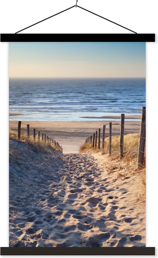 Porte-affiche avec affiche - Affiche scolaire - Sable - Plage - Dune - Mer - Été - 60x90 cm - Lattes noires