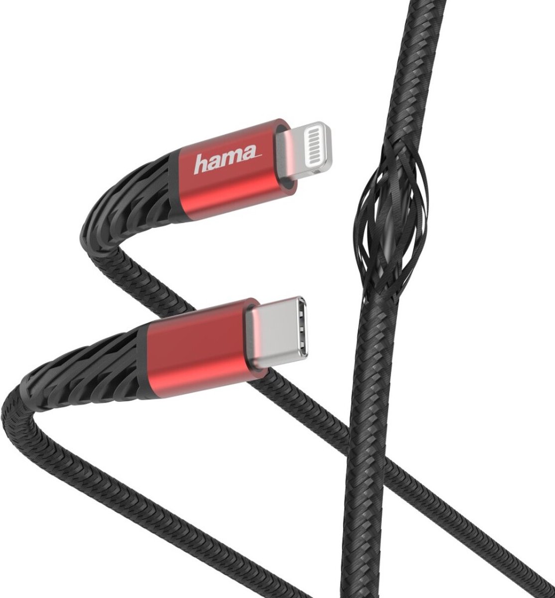 Hama Snellaad-/gegevenskabel Extreme USB-C - Lightning 1,5 M Zwart/rood