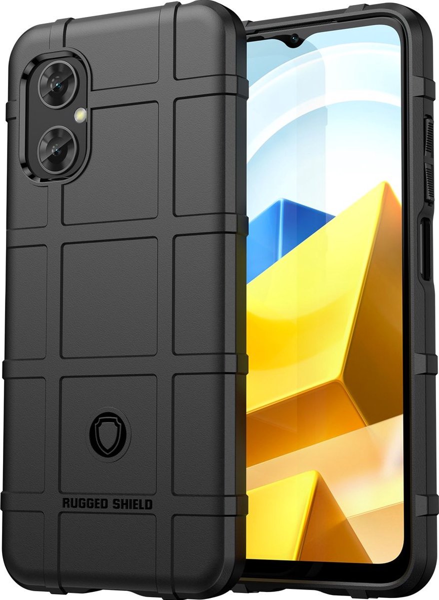 Mobigear Hoesje geschikt voor POCO M5 Telefoonhoesje Flexibel TPU | Mobigear Rugged Shield Backcover Shockproof | Schokbestendig M5 Telefoonhoesje | Anti Shock Proof - Zwart