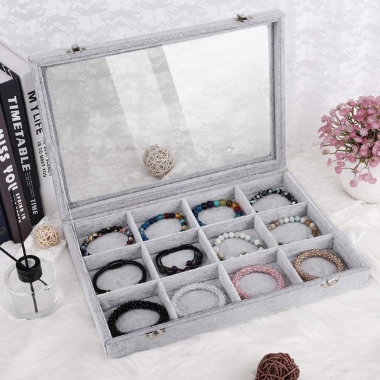 Luxe sieraden doos met 12 roosters voor ketting en armband. Organizer  opbergdoos... | bol.com