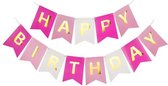 Slinger Happy Birthday – Roze Multicolor – 250cm – 15*12 cm – Verjaardag Feestje Kinderfeest – Vlaggetjes