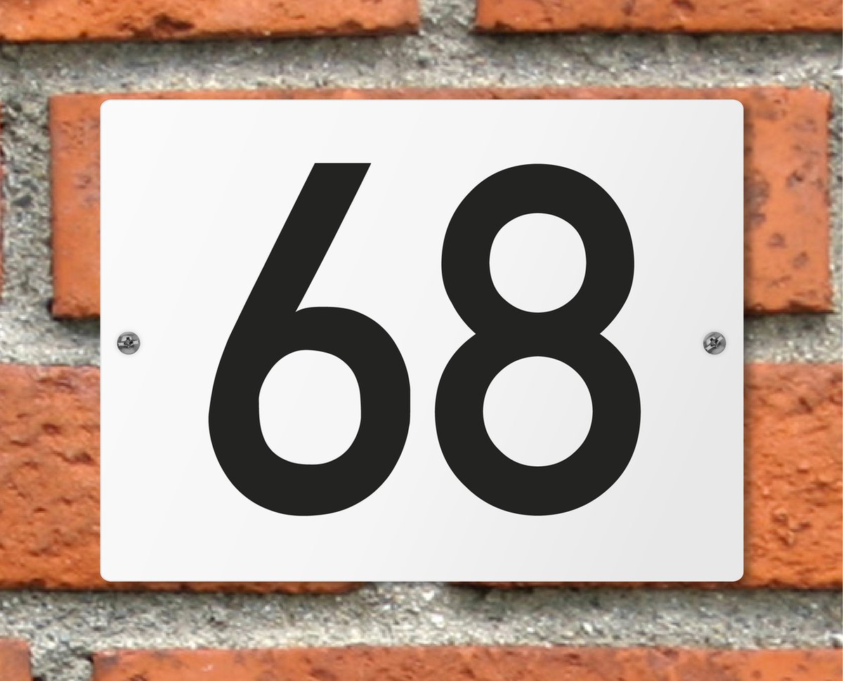 Huisnummerbord wit - Nummer 68 - standaard - 16 x 12 cm - schroeven - naambord - nummerbord - voordeur