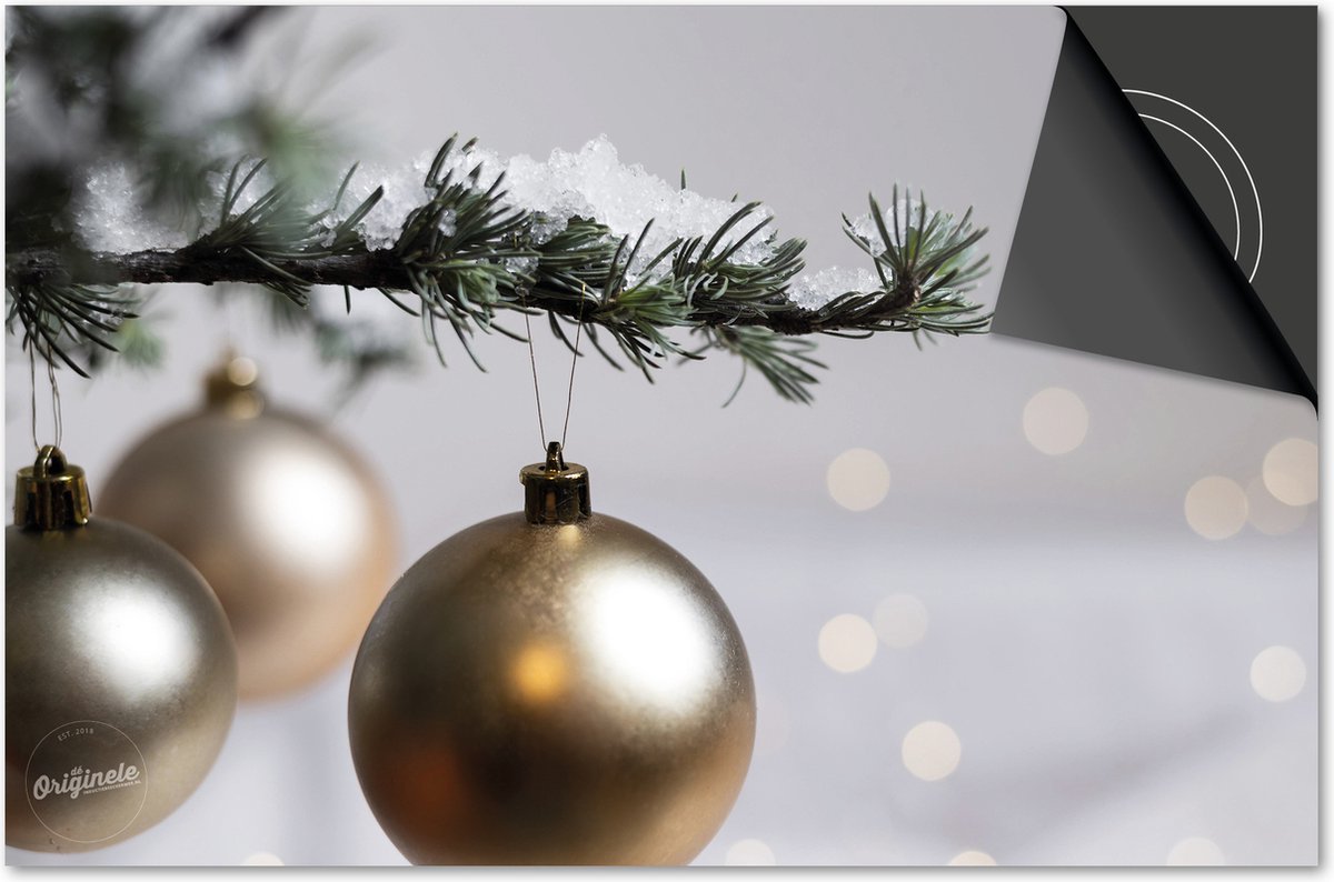 Inductie beschermer 77x51 - afdekplaat inductie mat - Dietrix Kookplaat beschermer - DELUXE - Feestdagen - Gouden kerstbal in kerstboom