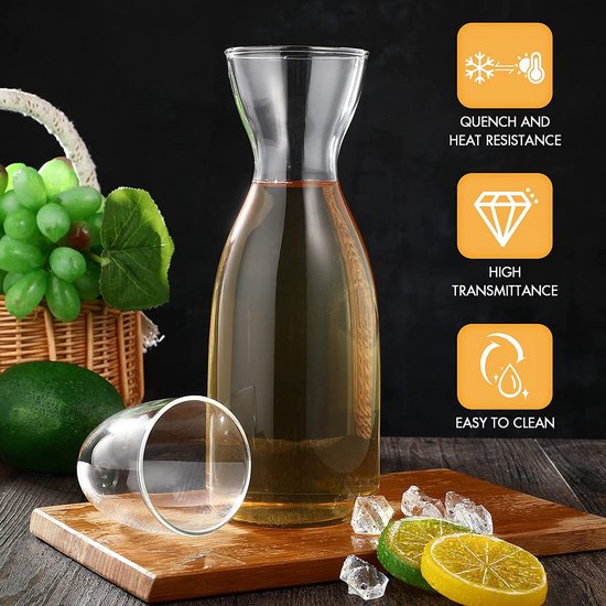 Nachtkastje Waterkaraf en Glazen Set, 44oz Kristallen Nachtkastje Waterkaraf met 2 Glazen Bekers, Glazen Sap Mondwaterfles voor Het Bewaren van Water, Sap en Andere Dranken(Blauw