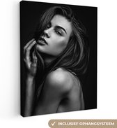 Canvas schilderij - Vrouw - Portret - Zwart wit - Foto op canvas - 30x40 cm - Schilderijen op canvas - Canvasdoek
