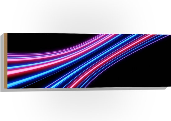 Hout - Cirkelvormige Roze, Paarse en Blauwe Neon Strepen - 90x30 cm - 9 mm dik - Foto op Hout (Met Ophangsysteem)