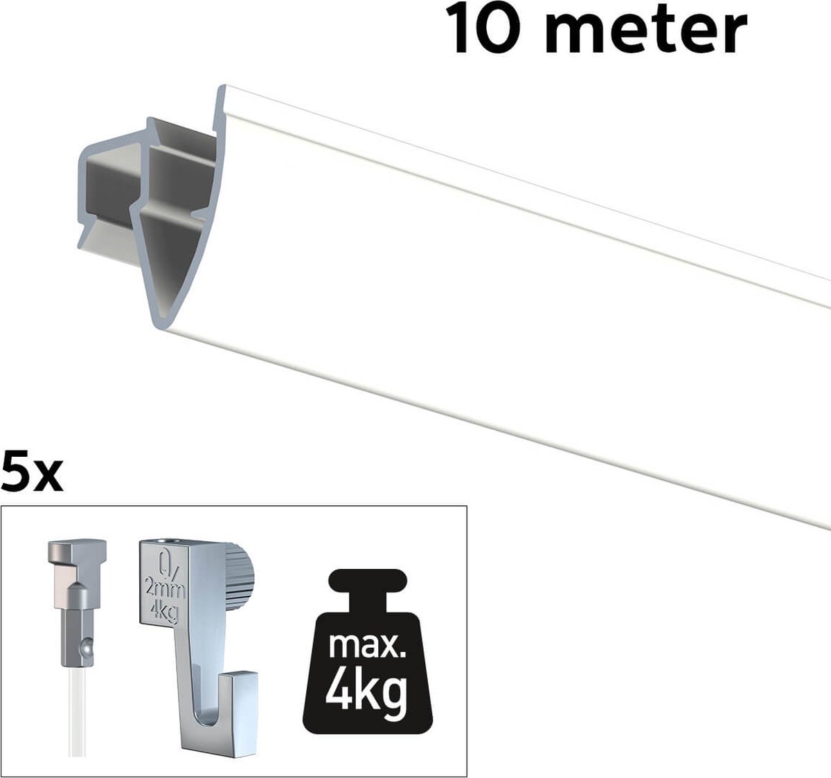 Artiteq Schilderij Ophangsysteem 10 meter All-in-one Up Rail 4kg / Wit RAL9016