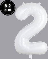 Cijfer Ballonnen - Nummer 2 - Wit - 82 cm - Helium Ballon - Fienosa