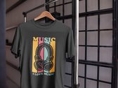 Shirt - I love music - Wurban Wear | Grappig shirt | Keyboard | Unisex tshirt | Muziek | Koptelefoon | Oortjes | Wit
